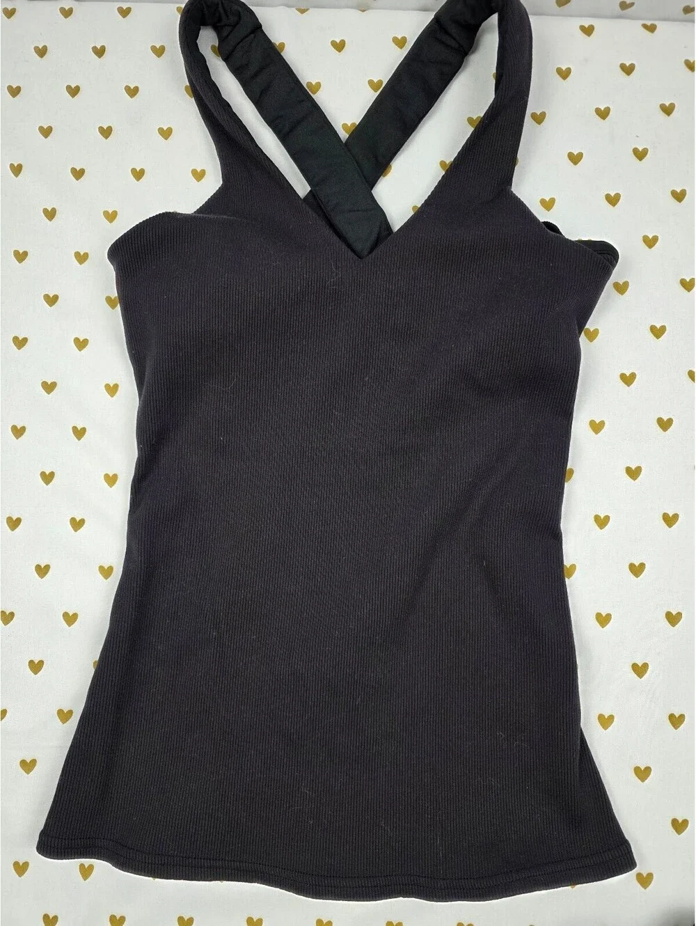 Alo Yoga Ribbed Cross Back Shelf Bra Tank Top Black Women's XS Athletic